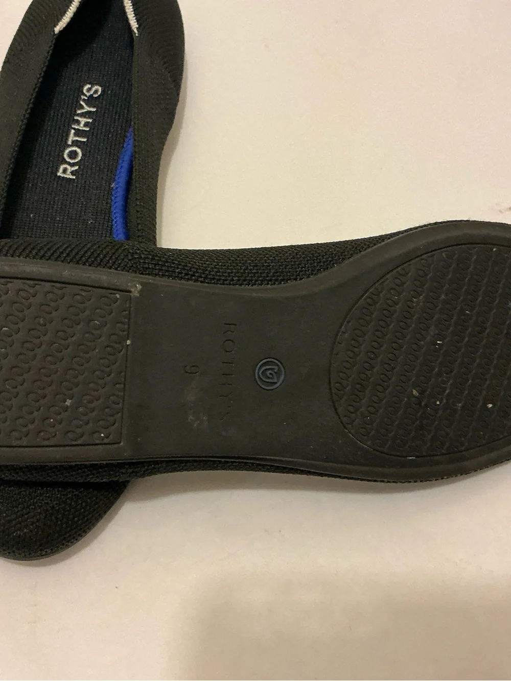 Rothy's the flat Black Knit Ballet Flats with Blue Insole Accent
